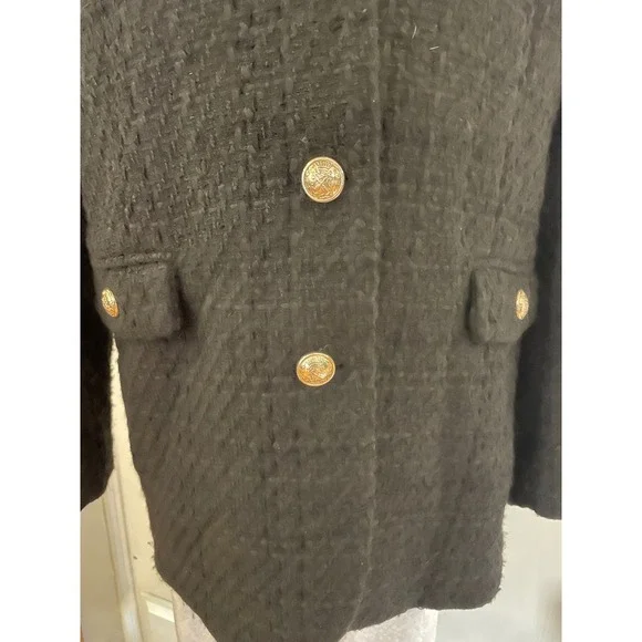 Maison d'Amélie Paris Black Tweed‎ Blazer Gold Button Classic Tailored Jacket L - Picture 2 of 11